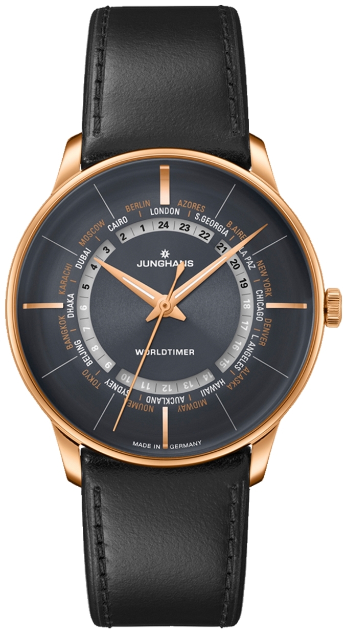 Junghans Herrklocka 27/5013.01 Worldtimer Champion Grå/Läder Ø40.4 - Junghans