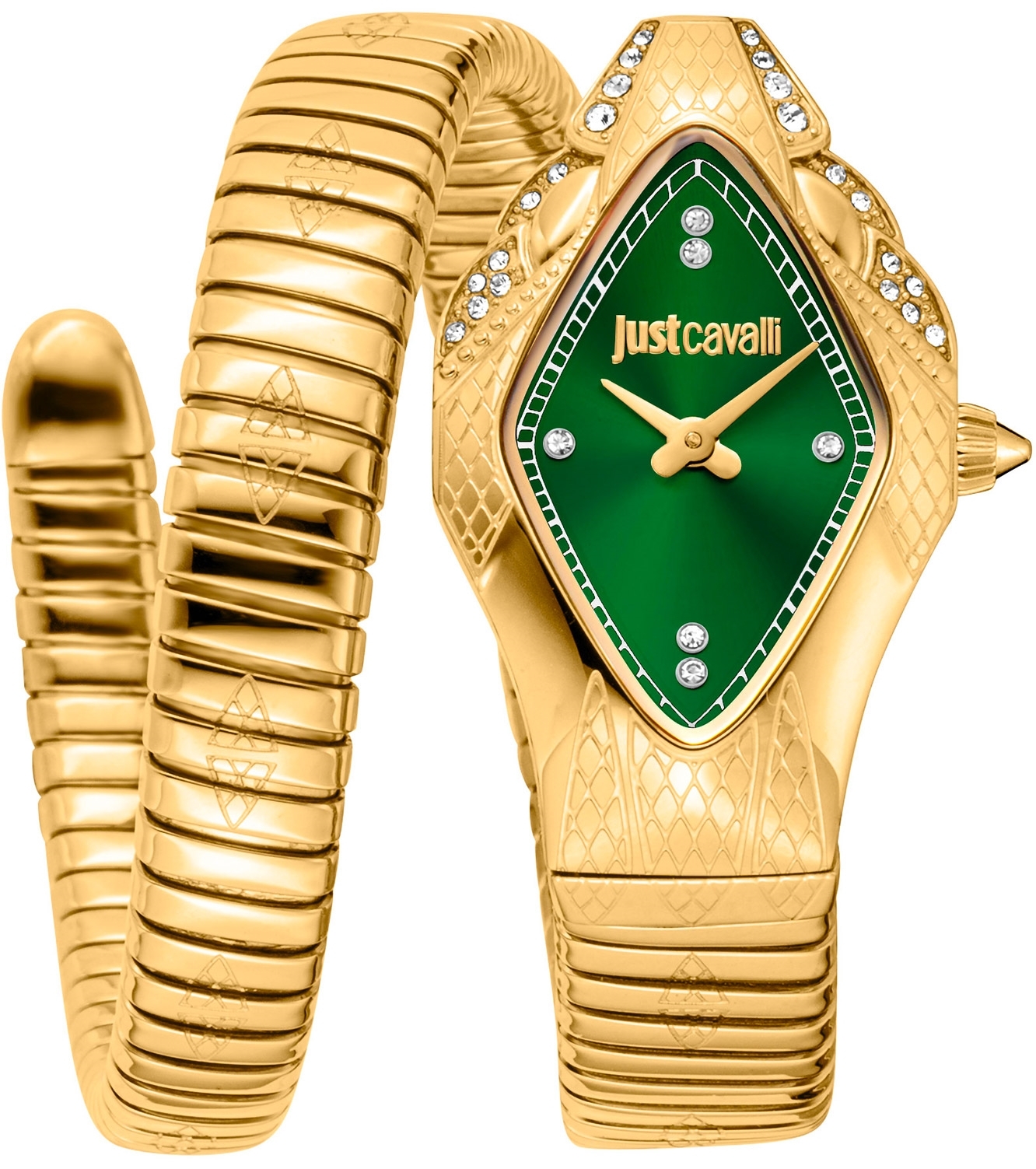 Just Cavalli Damklocka JC1L306M0045 Signature Snake Grön/Guldtonat - Just Cavalli