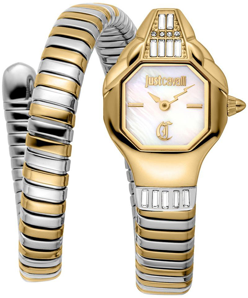 Just Cavalli Damklocka JC1L326M0055 Brillante Snake Vit/Gulguldtonat - Just Cavalli