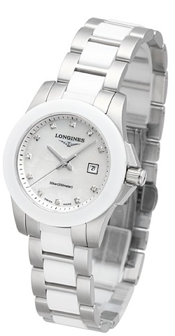 Longines Damklocka L3.257.4.87.7 Conquest Vit/Keramik &Oslash;29.5 mm