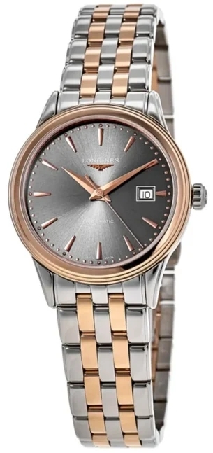 Longines Damklocka L4.374.3.78.7 Flagship Gr&aring;/Ros&eacute;guldstonat st&aring;l