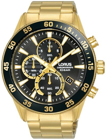 Lorus Herrklocka RM330JX9 Sport Svart/Gulguldtonat stål Ø45 mm - Lorus