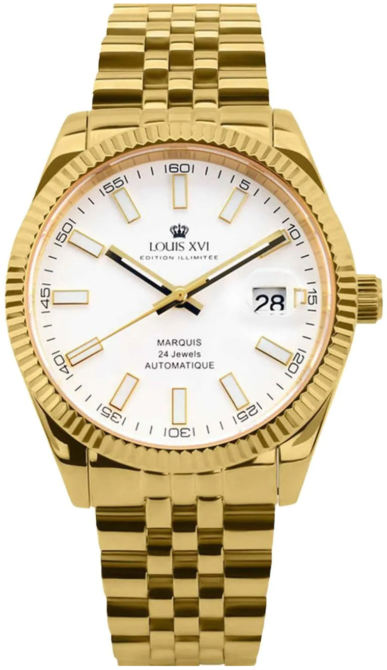 Louis XVI Herrklocka LXVI3001 Marquis Vit/Gulguldtonat st&aring;l &Oslash;42 mm