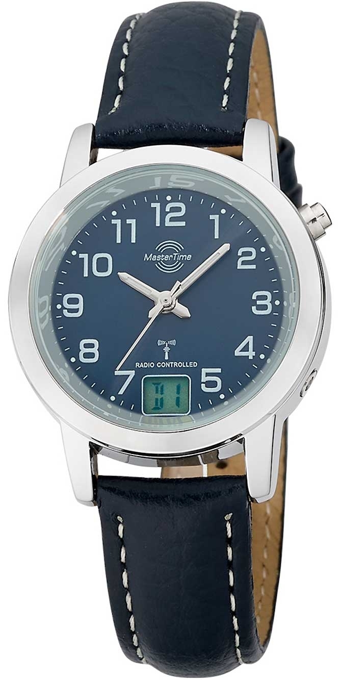 Master Time Damklocka MTLA-10490-32L Funk Basic Bl&aring;/L&auml;der &Oslash;34 mm
