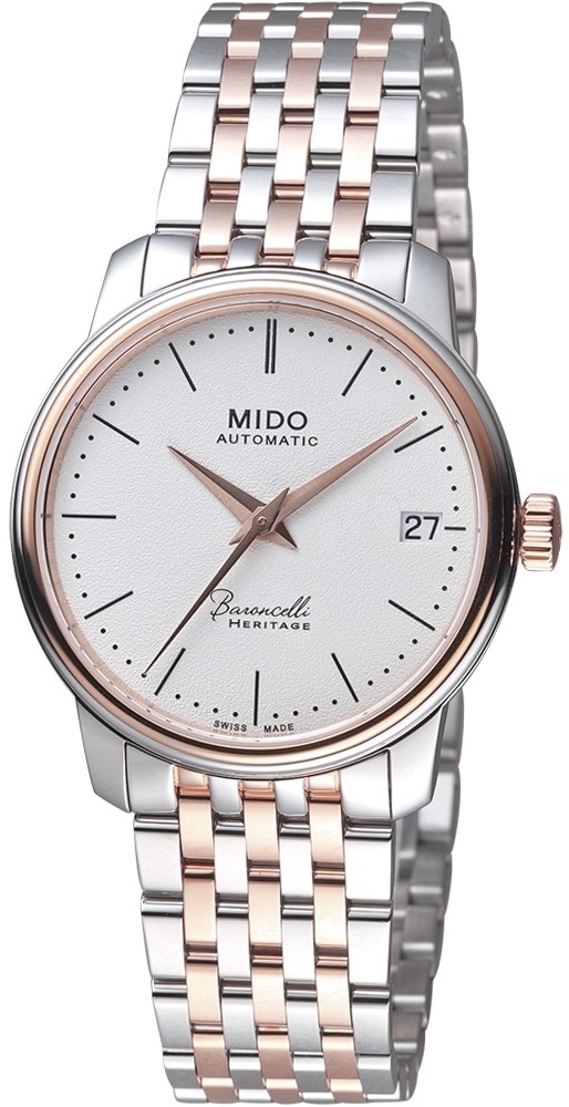 Mido Damklocka M027.207.22.010.00 Baroncelli Vit/Roséguldstonat - Mido