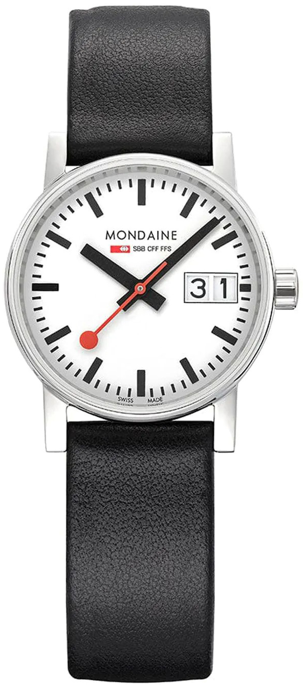 Mondaine Damklocka MSE.30210.LBV Evo2 Vit/L&auml;der &Oslash;30 mm