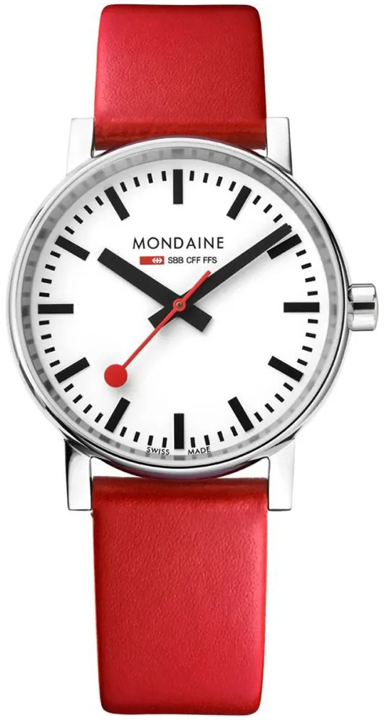 Mondaine Damklocka MSE.35110.LCV Evo2 Vit/L&auml;der &Oslash;35 mm
