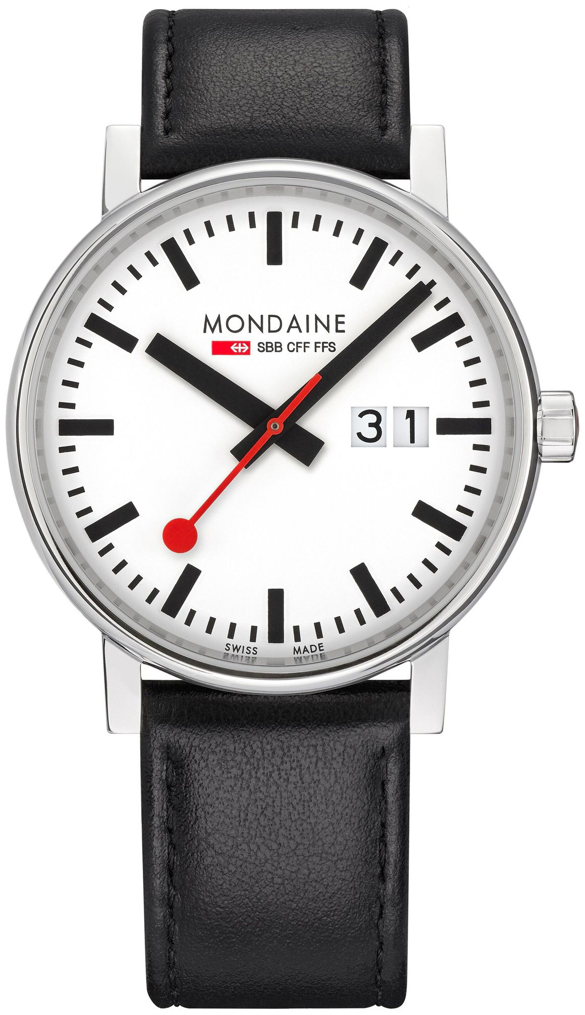 Mondaine MSE.40210.LBV Evo2 Vit/Läder Ø40 mm - Mondaine