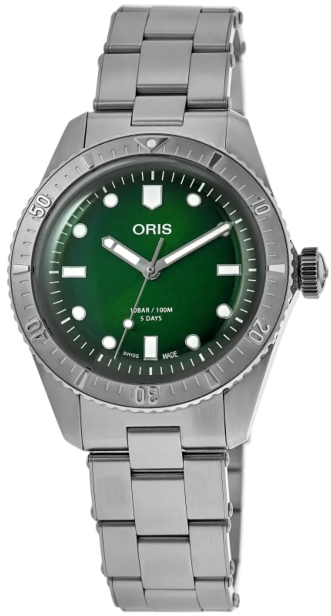 Oris Herrklocka 01 400 7774 4057-07 8 19 18 Divers Grön/Stål Ø38 mm - Oris
