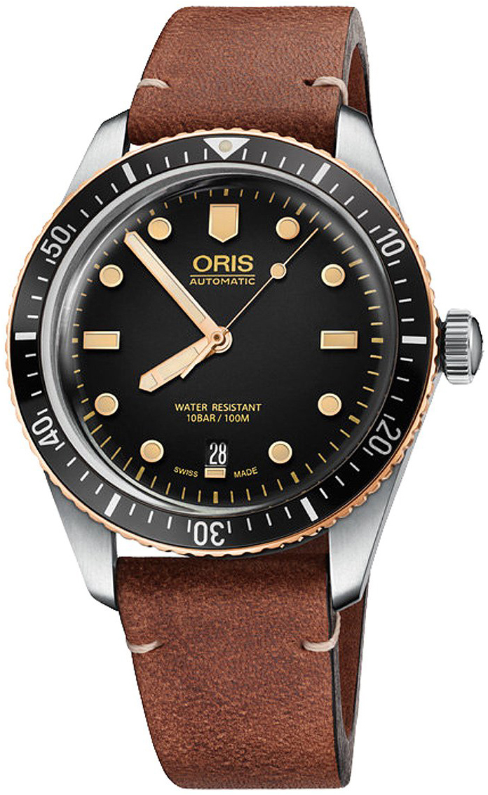Oris Herrklocka 01 733 7707 4354-07 5 20 45 Diving Svart/Läder Ø40 - Oris