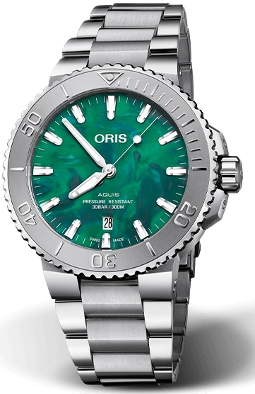 Oris Herrklocka 01 733 7730 4137-07 8 24 05PEB Aquis Grön/Stål - Oris