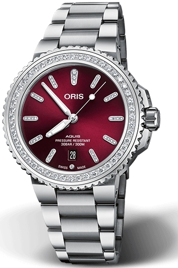Oris Damklocka 01 733 7766 4998-07 8 22 05PEB Aquis Röd/Stål Ø41.5