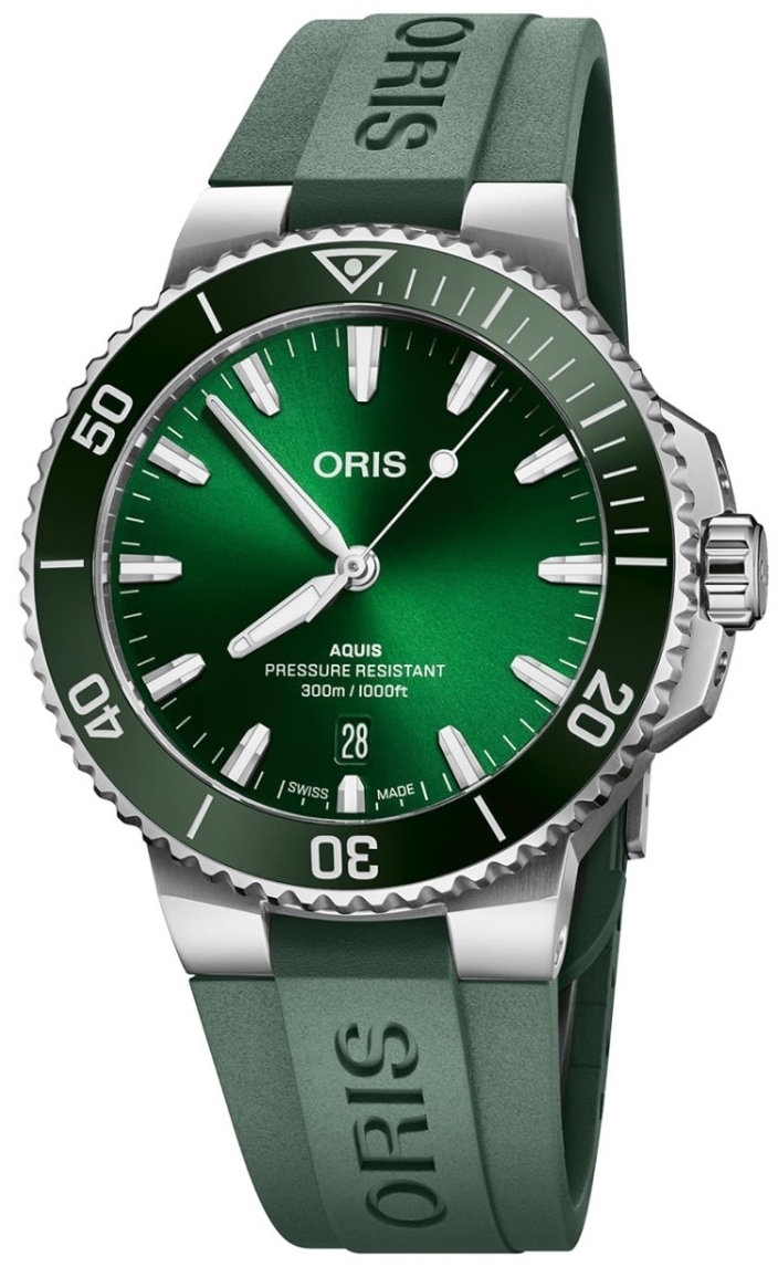Oris Herrklocka 01 733 7787 4157-07 4 22 37FC Aquis Grön/Gummi - Oris