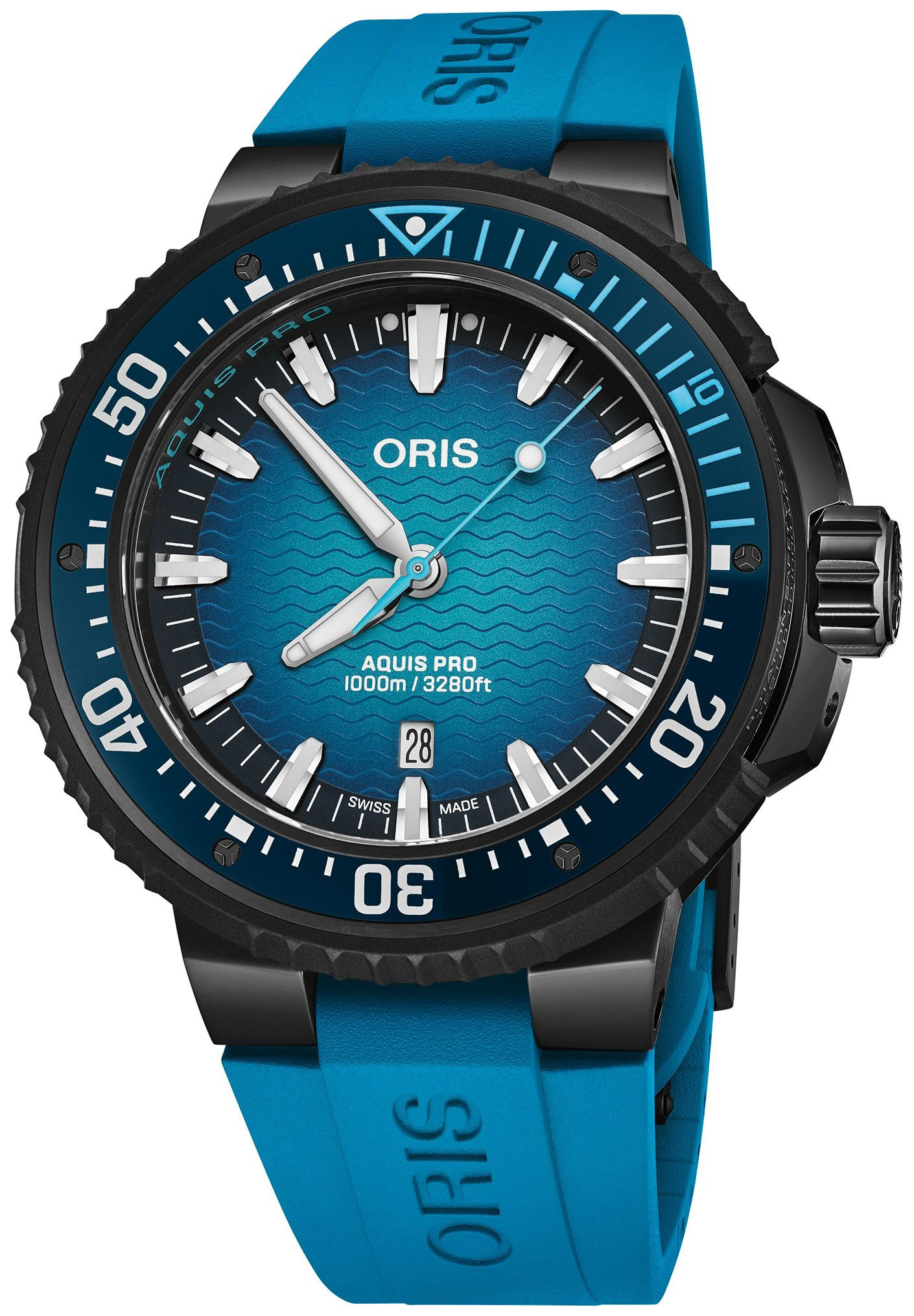 Oris Herrklocka 01 733 7801 7255-Set Aquis Bl&aring;/Gummi &Oslash;49.5 mm