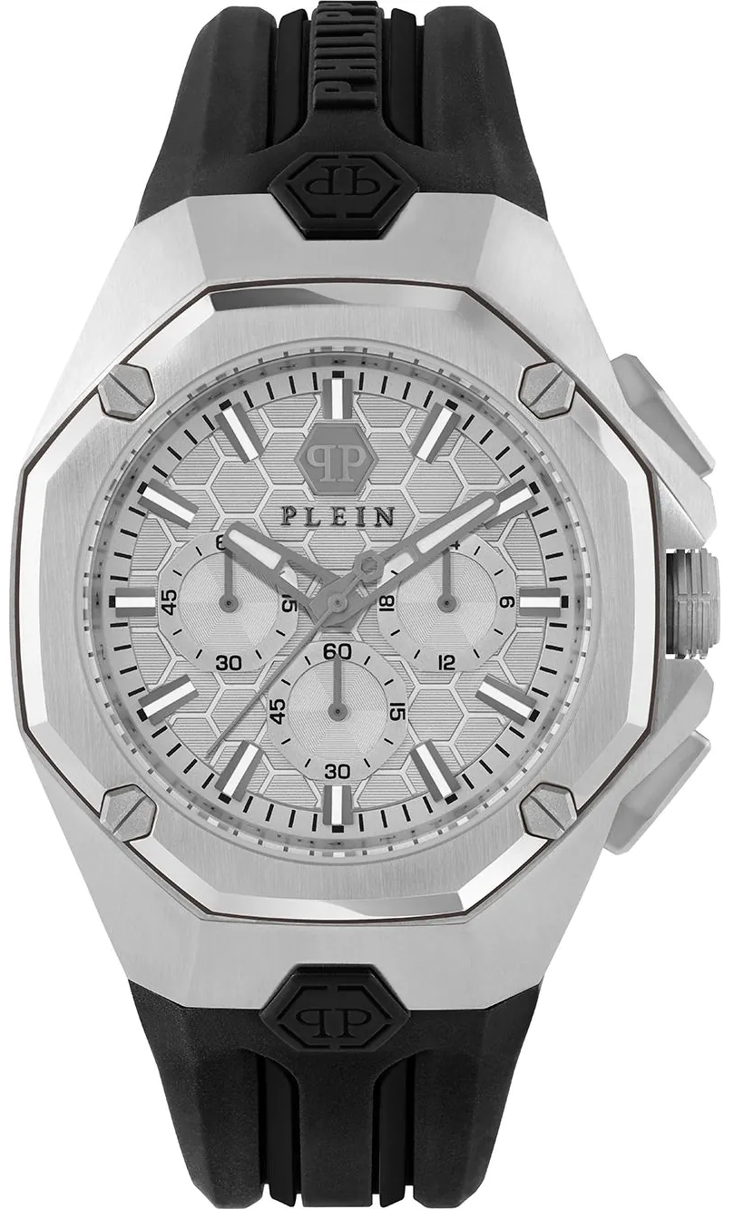 Philipp Plein Herrklocka PWTBA0123 Octagon Silverfärgad/Gummi Ø45 mm - Philipp Plein