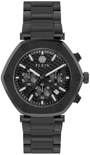 Philipp Plein PWZBA0623 The Hexagon Svart/Stål Ø42 mm - Philipp Plein