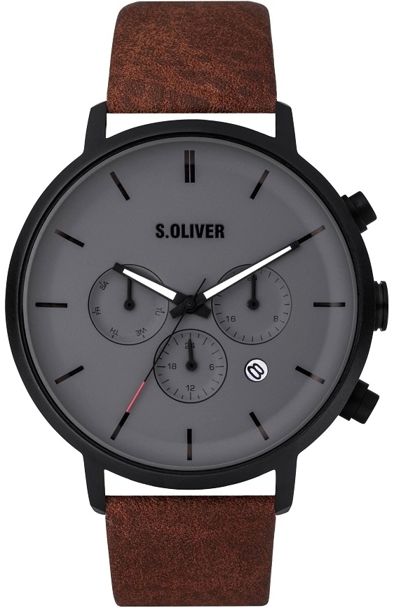 s.Oliver Herrklocka SO-3869-LM S.Oliver Classic Grå/Läder Ø44 mm - s.Oliver