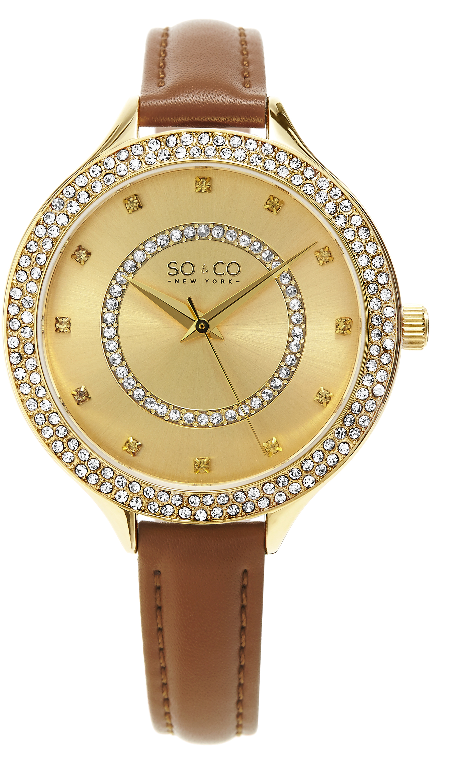 So & Co New York Damklocka 5241.4 Studio Guld/Läder Ø38 mm - So & Co New York