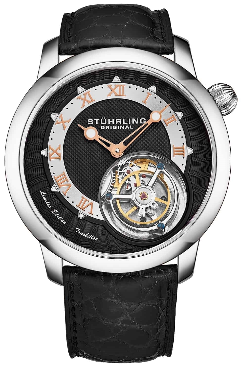Stührling Original Herrklocka 390.01 Tourbillon Eclipse Svart/Läder - Stührling Original