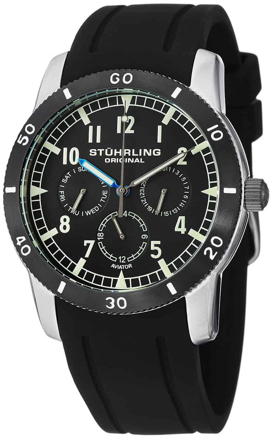 Stührling Original Herrklocka 818.B.02 Aviator Svart/Gummi Ø42 mm - Stührling Original