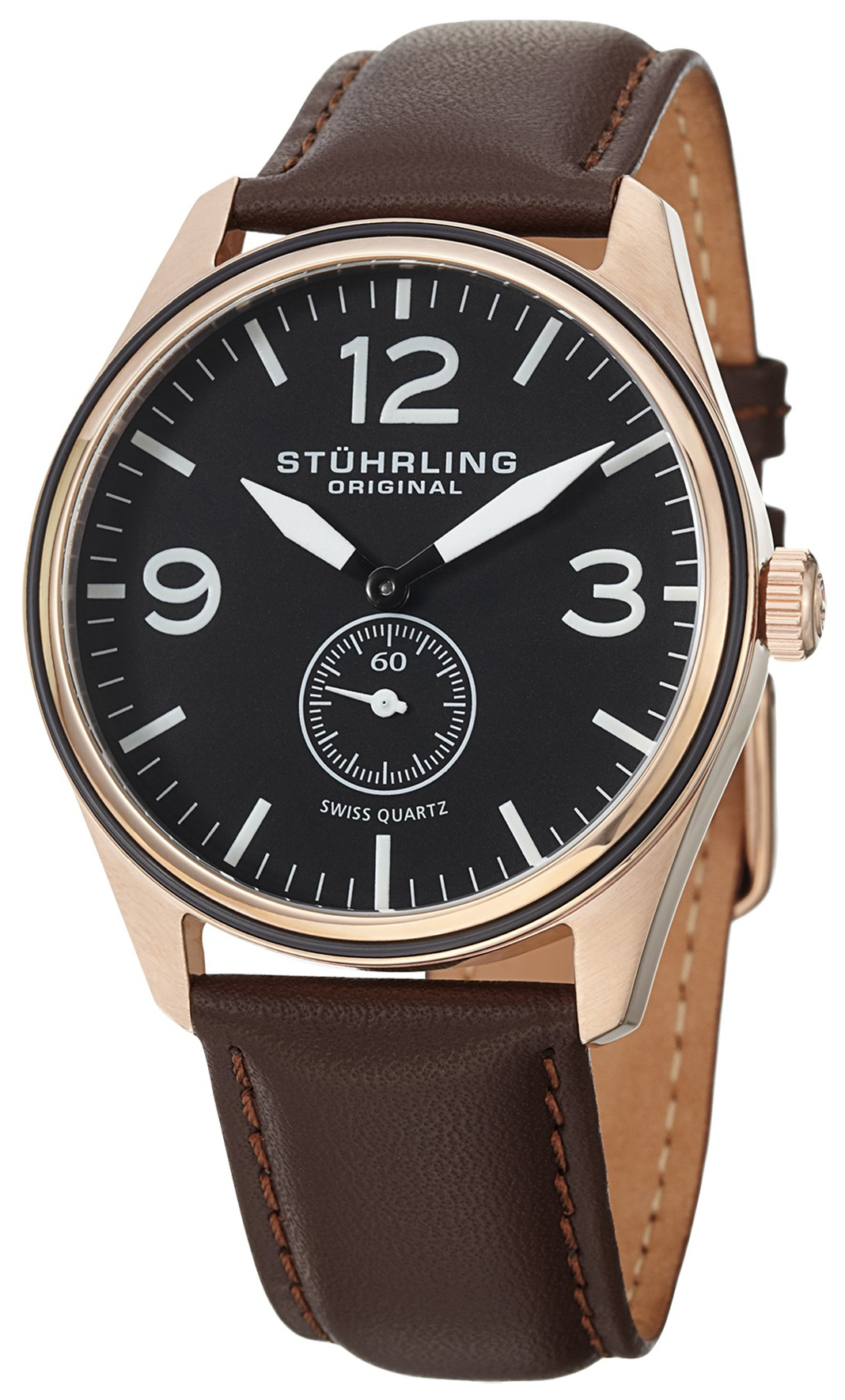 Stührling Original Aviator Herrklocka 931.03 Svart/Läder Ø42 mm - Stührling Original