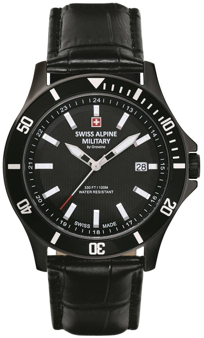 Swiss Alpine Military Herrklocka 7022.1577 Challenger Svart/L&auml;der