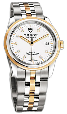 Tudor Glamour Date 55003-68053-WDIDSTL Vit/18 karat gult guld Ø36 mm