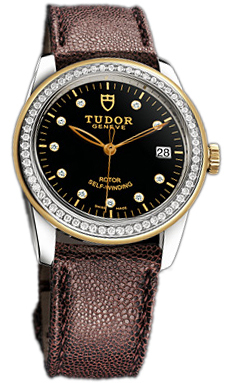 Tudor Glamour Date 55023-BDIDBRJLS Svart/Läder Ø36 mm