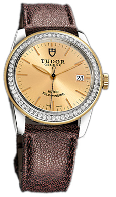 Tudor Glamour Date 55023-CHIDBRJLS Champagnefärgad/Läder Ø36 mm - Tudor
