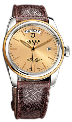 Tudor Glamour Day-Date Herrklocka 56003-CHIDBRNJLS Champagnefärgad/Läder - Tudor