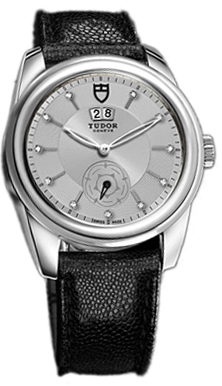 Tudor Glamour Double Date Herrklocka 57000-SDIDBJLS Silverfärgad/Läder