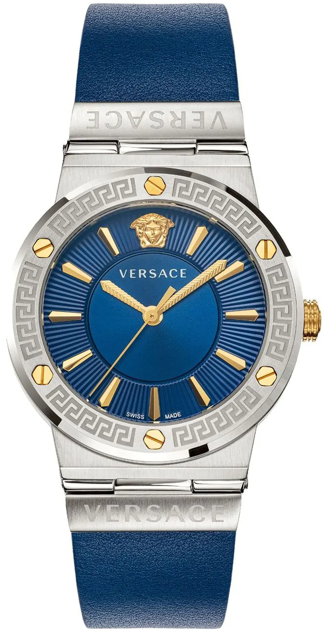 Versace Damklocka VEVH00120 Greca Logo Blå/Läder Ø38 mm