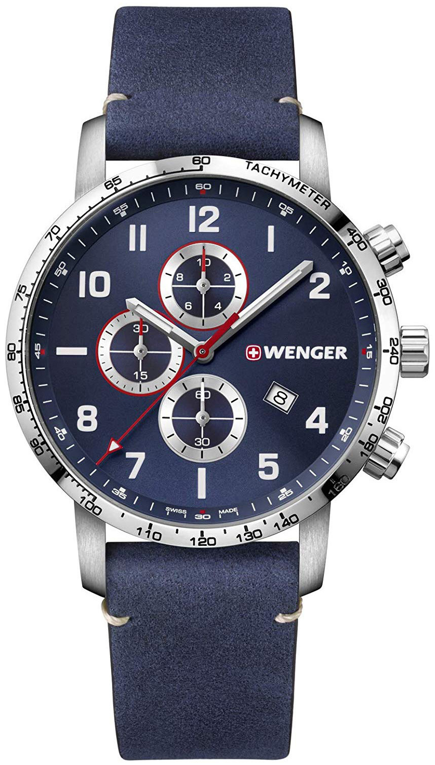 Wenger Herrklocka 01.1543.109 Blå/Läder Ø44 mm - Wenger